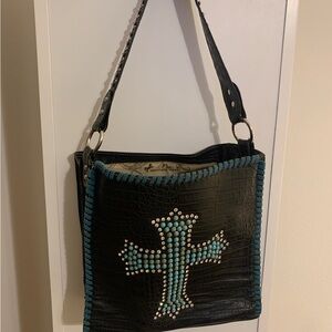 Turquoise jeweled cross Montana West tote bag